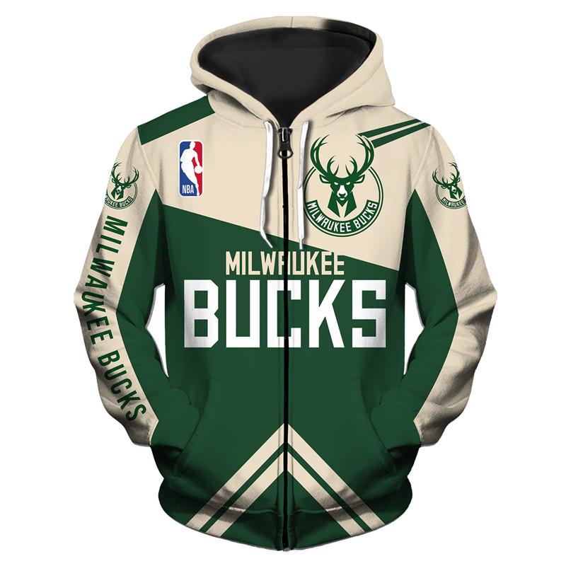 Milwaukee Bucks 3d Hoodie - Official Nba Zip-Up Sweatshirt Jacket